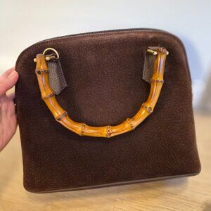 Vintage Suede Gucci Dome Bag with bamboo handles